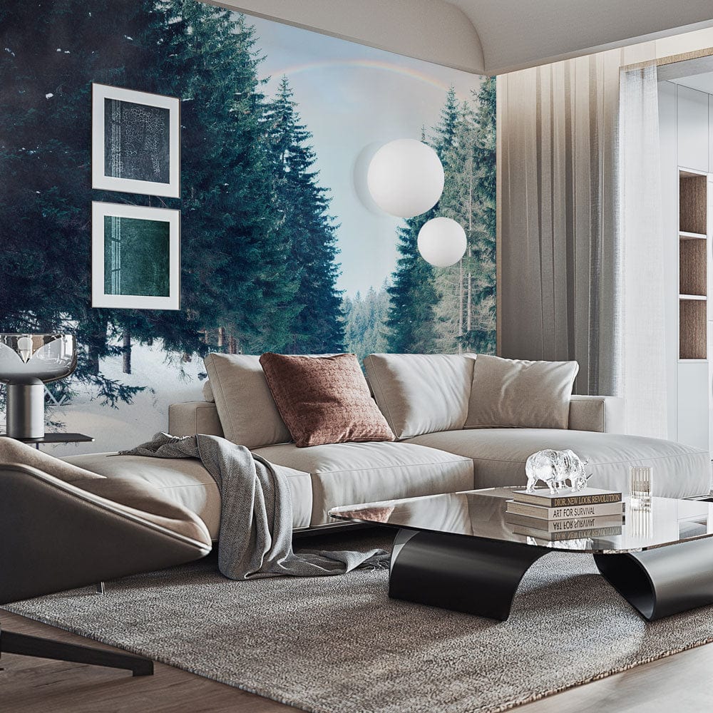 Snow road forest wallpaper mural interior decoration