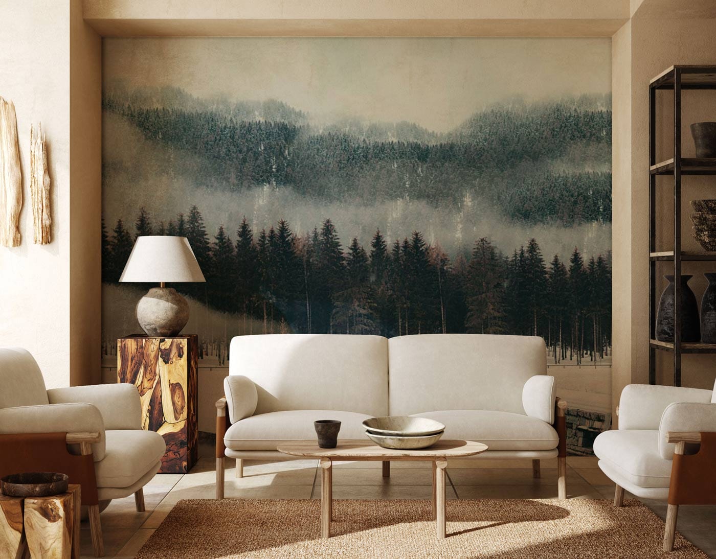 Wall Decals for Living Room with Snowy Forest Background