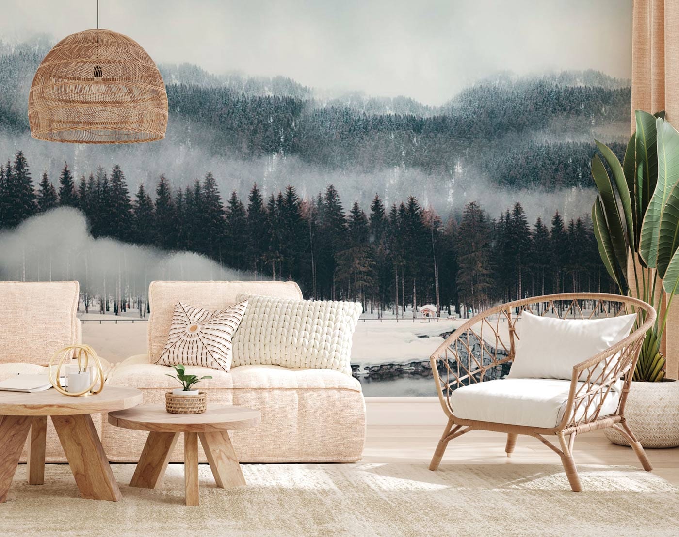 Wall murals for dining rooms with snowy forests