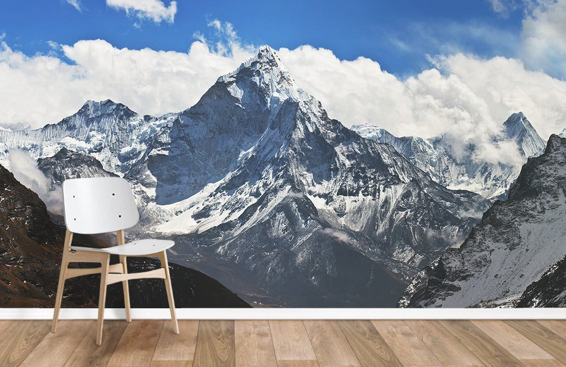 Wallpaper mural featuring a snowy scene of a valley for use in interior decoration