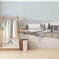 Living Room Wallpaper Mural Featuring a Snowy Village