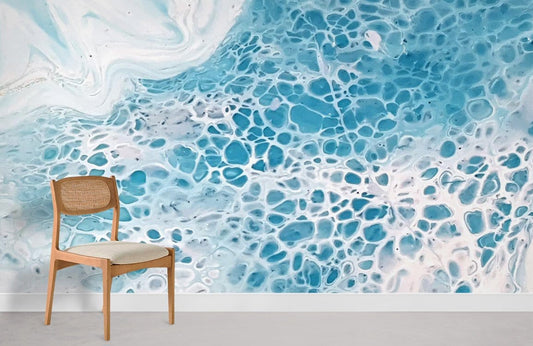 Room with a Mural of Soft Blue Ocean Marble Wallpaper