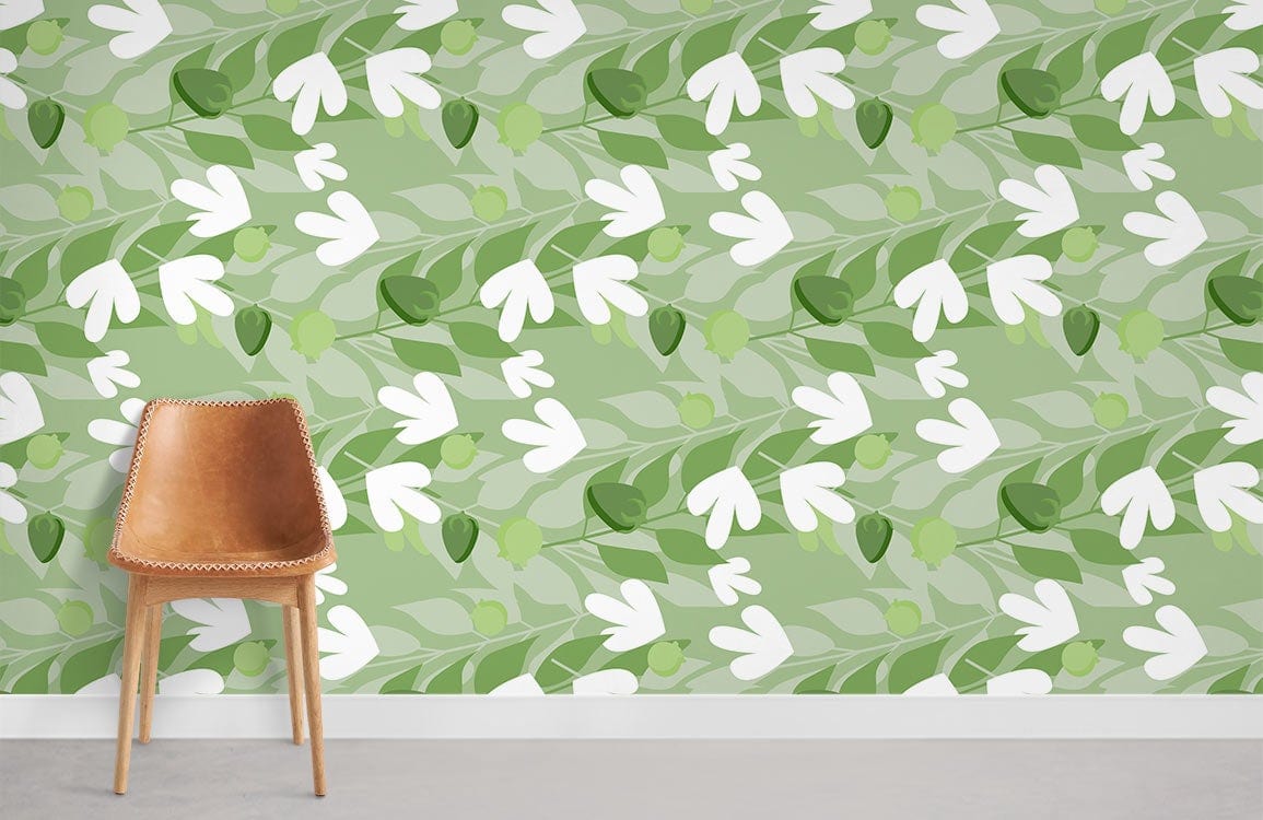 Soft Green Leaves Plants Wall Mural Room