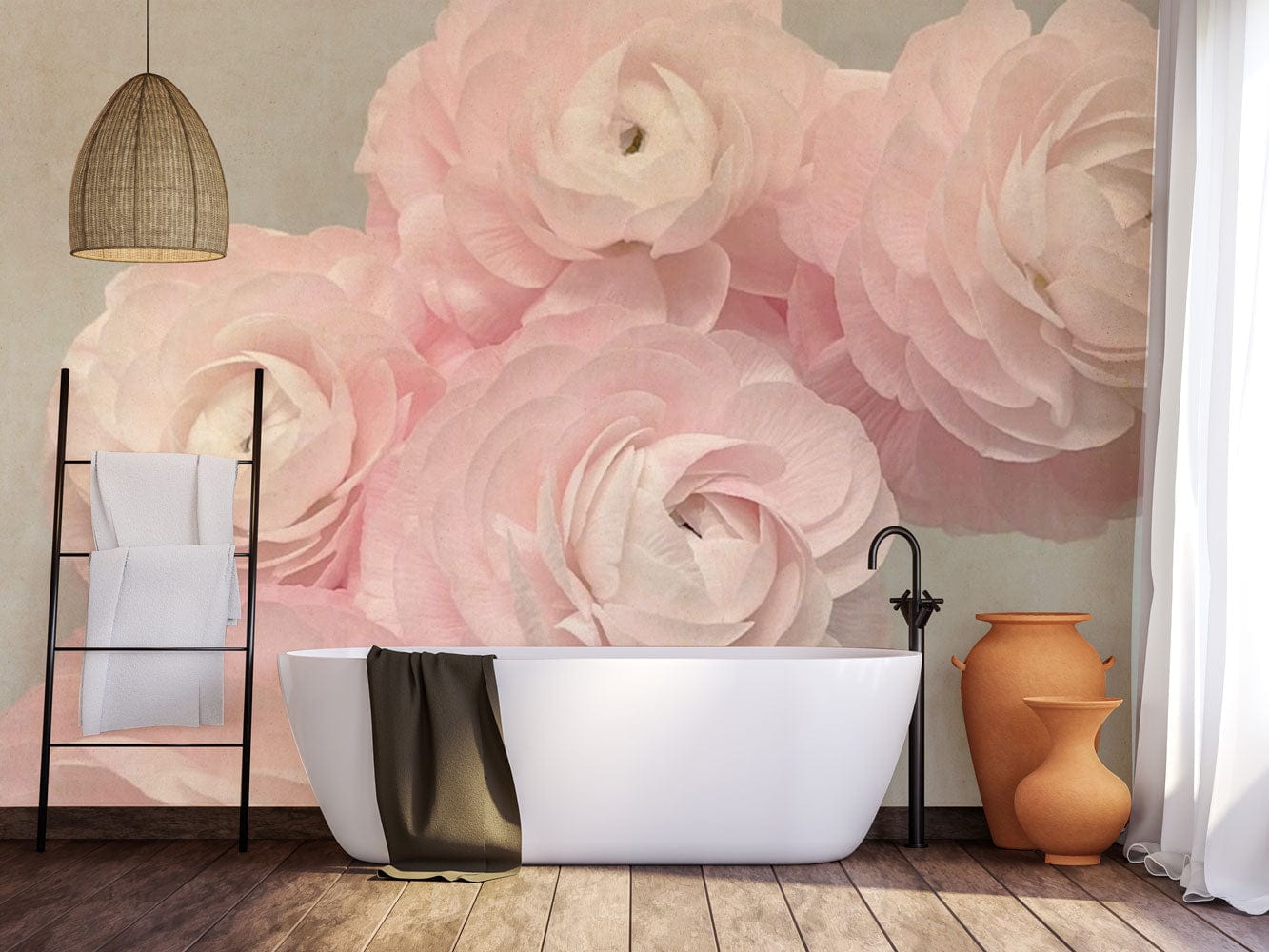 3d visual flower blossom wall mural  bathroom decor