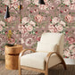 Vintage Pink Floral Bedroom Wallpaper Mural in living room