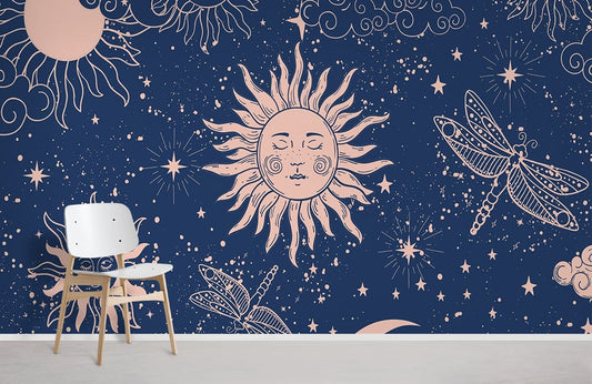 Wallpaper with the Solar System and Pastel Planets for Home Decoration