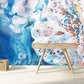 Wallpaper mural with a blue ocean scene for use in decorating the living room