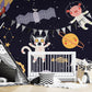 children's room decoration using wallpaper depicting scenes from outer space with cartoon characters