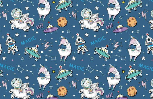 Whimsical Space Unicorn Kids Mural Wallpaper