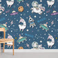 Whimsical Space Unicorn Kids Mural Wallpaper in playroom