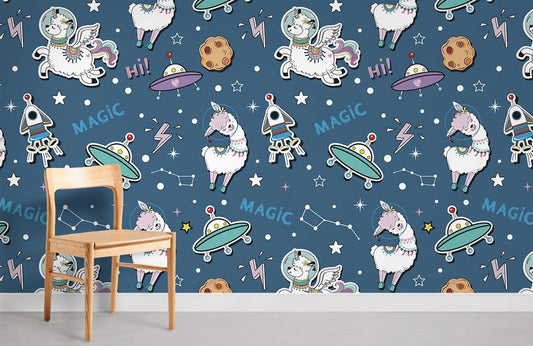 Whimsical Space Unicorn Kids Mural Wallpaper