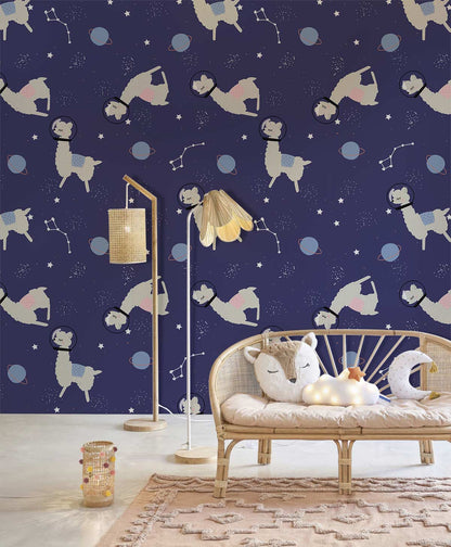 Astronaut Dog Navy Children Mural Wallpaper in playroom