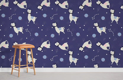 Astronaut Dog Navy Children Mural Wallpaper in playroom