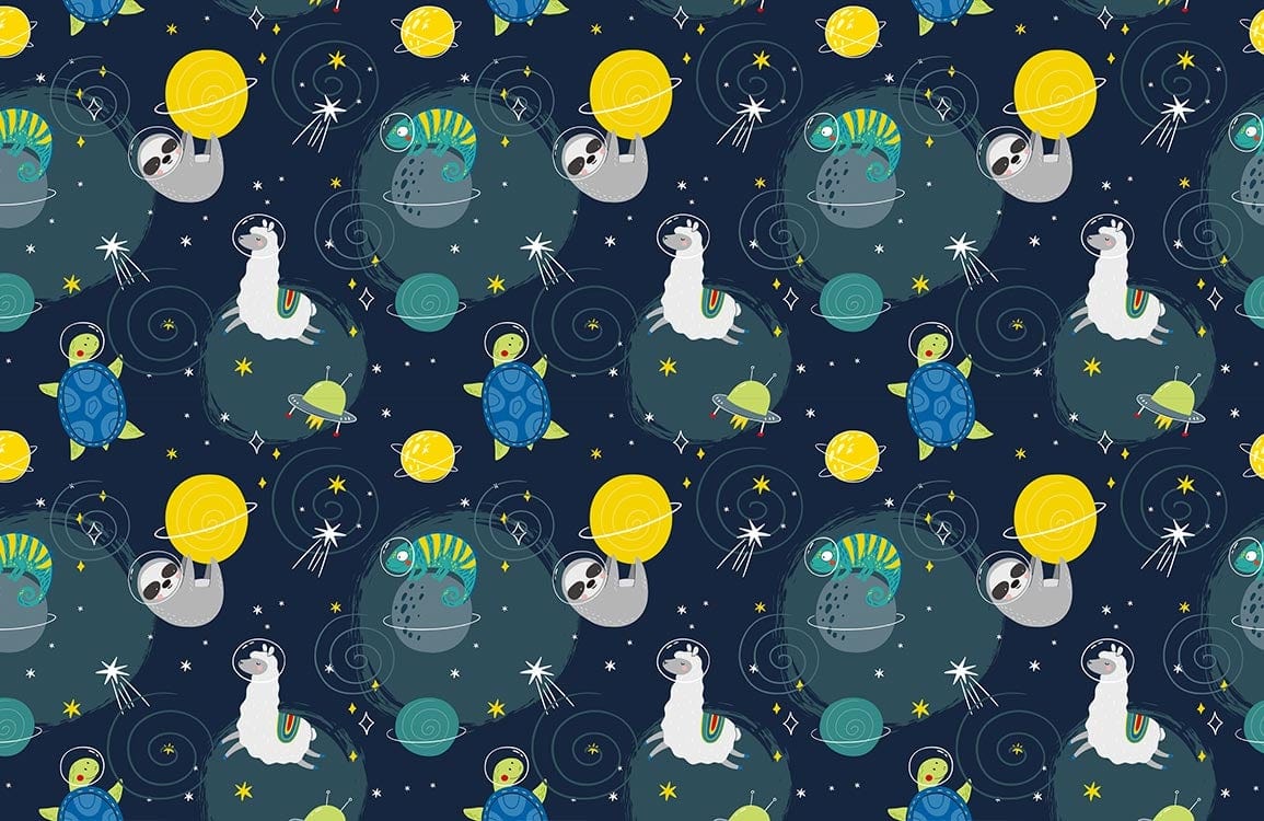 Outer Space Cartoon Astronaut Mural Wallpaper