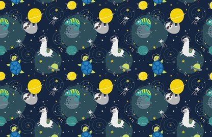 Outer Space Cartoon Astronaut Mural Wallpaper