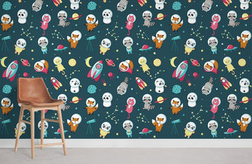 Whimsical Space Adventure Kids Wallpaper