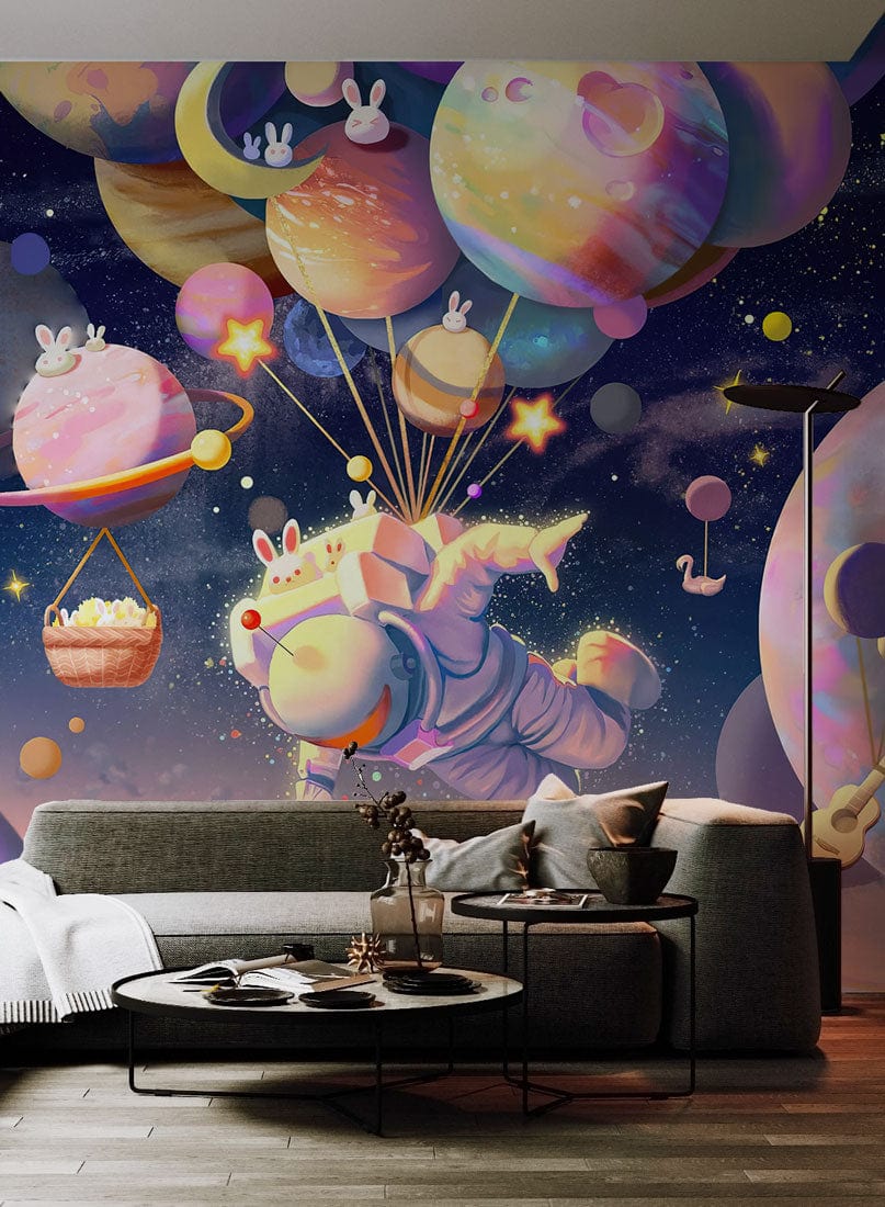space bunny gifts wall mural geust room decor