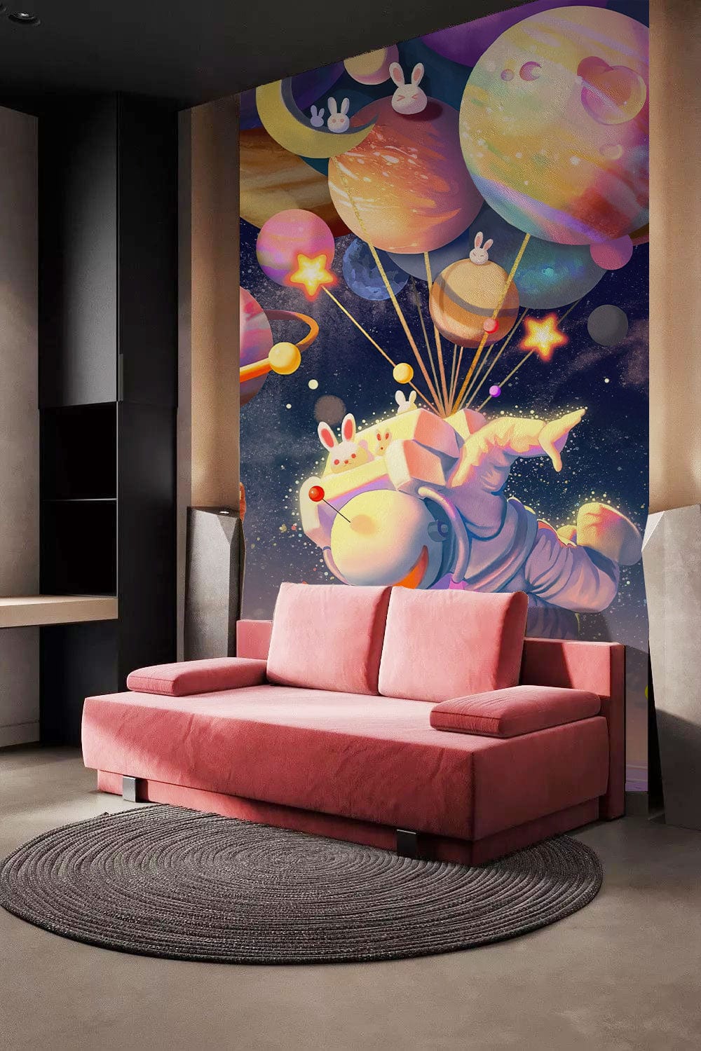 space bunny gifts wall mural hallway decoration idea