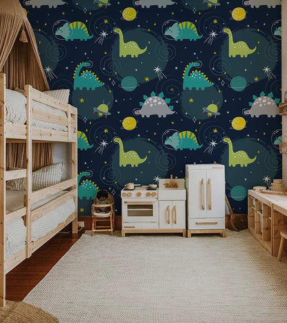 Cute Dinosaur Kids Room Mural Wallpaper in bedroom