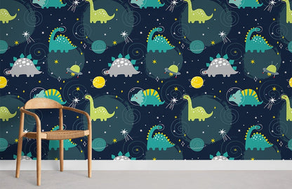 Cute Dinosaur Kids Room Mural Wallpaper in child's room