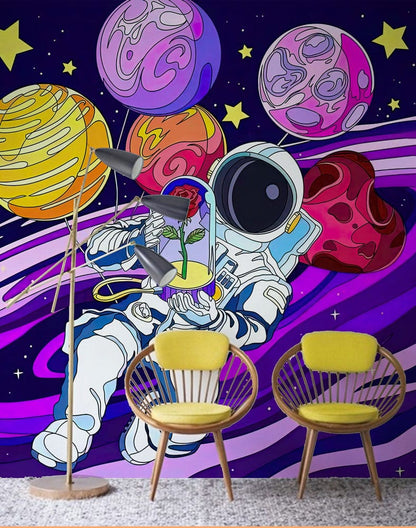 astronaut wall mural hallway decoration idea