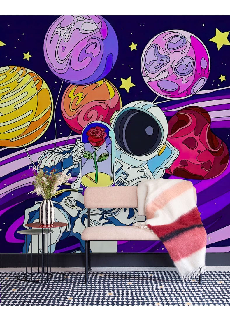 astronaut space galaxy wall mural lounge decor