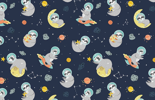 Whimsical Astronaut Sloths Space Mural Wallpaper