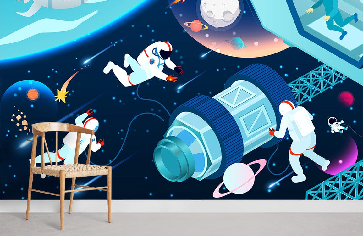 Wallpaper mural for the space station kids' room, perfect for home decor