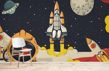 Colorful Space Galaxy Adventure Kids Mural Wallpaper