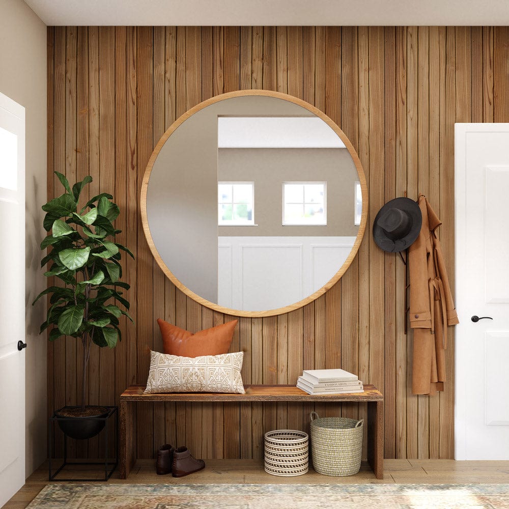 For hallway decoration, create personalized wood effect wall murals with vertical texture and unique color.