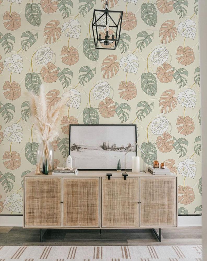 Decorating a hallway with a Palm Leaves wallpaper mural spliced