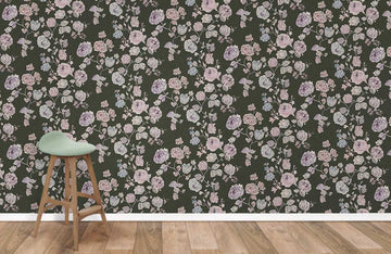 Vintage Floral Dark Green Mural Wallpaper