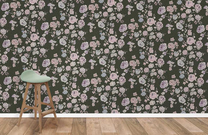 Vintage Floral Dark Green Mural Wallpaper