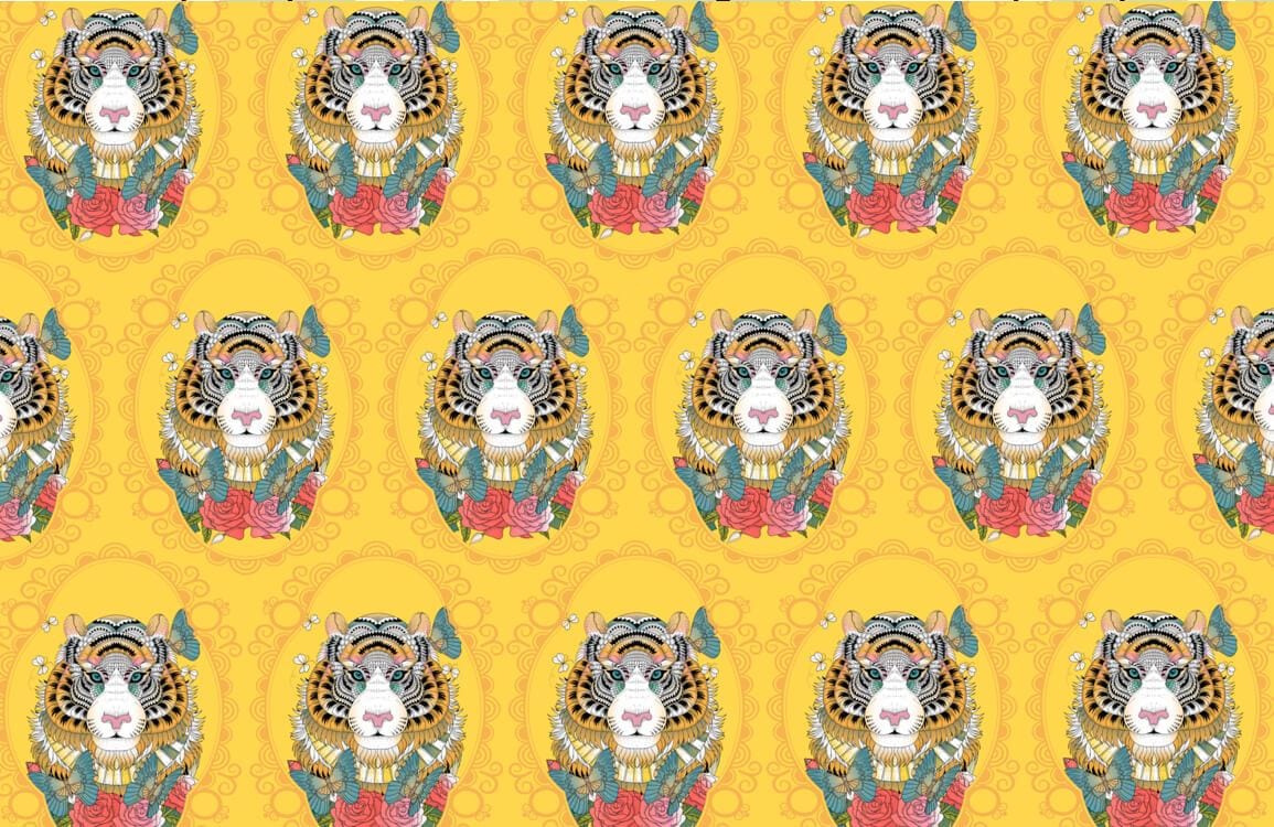 Vibrant Yellow Tiger Pattern Mural Wallpaper