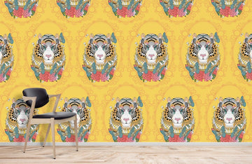 Vibrant Yellow Tiger Pattern Mural Wallpaper