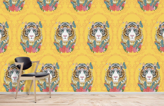 Splicing Tiger is a mural printed on wallpaper.