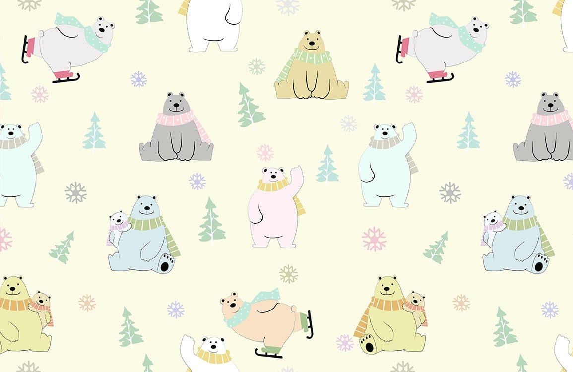 Whimsical Polar Bear Kids Mural Wallpaper