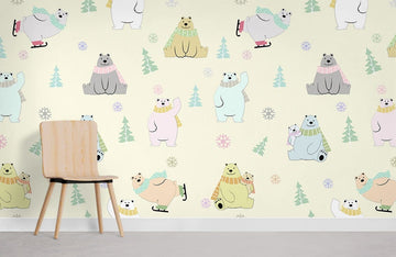 Whimsical Polar Bear Kids Mural Wallpaper