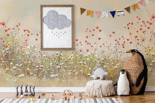 Whimsical Floral Nursery Mural Wallpaper in child's room