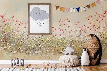 Whimsical Floral Nursery Mural Wallpaper in child's room
