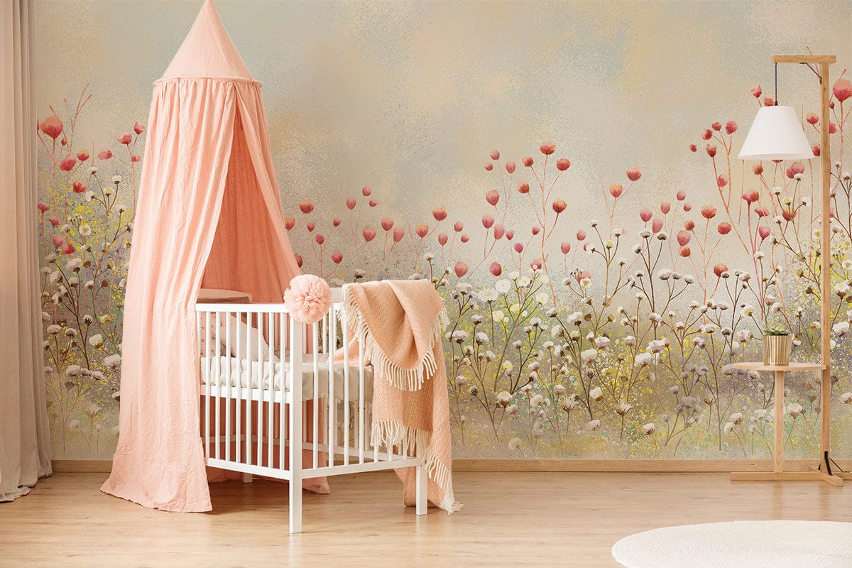 Whimsical Floral Nursery Mural Wallpaper