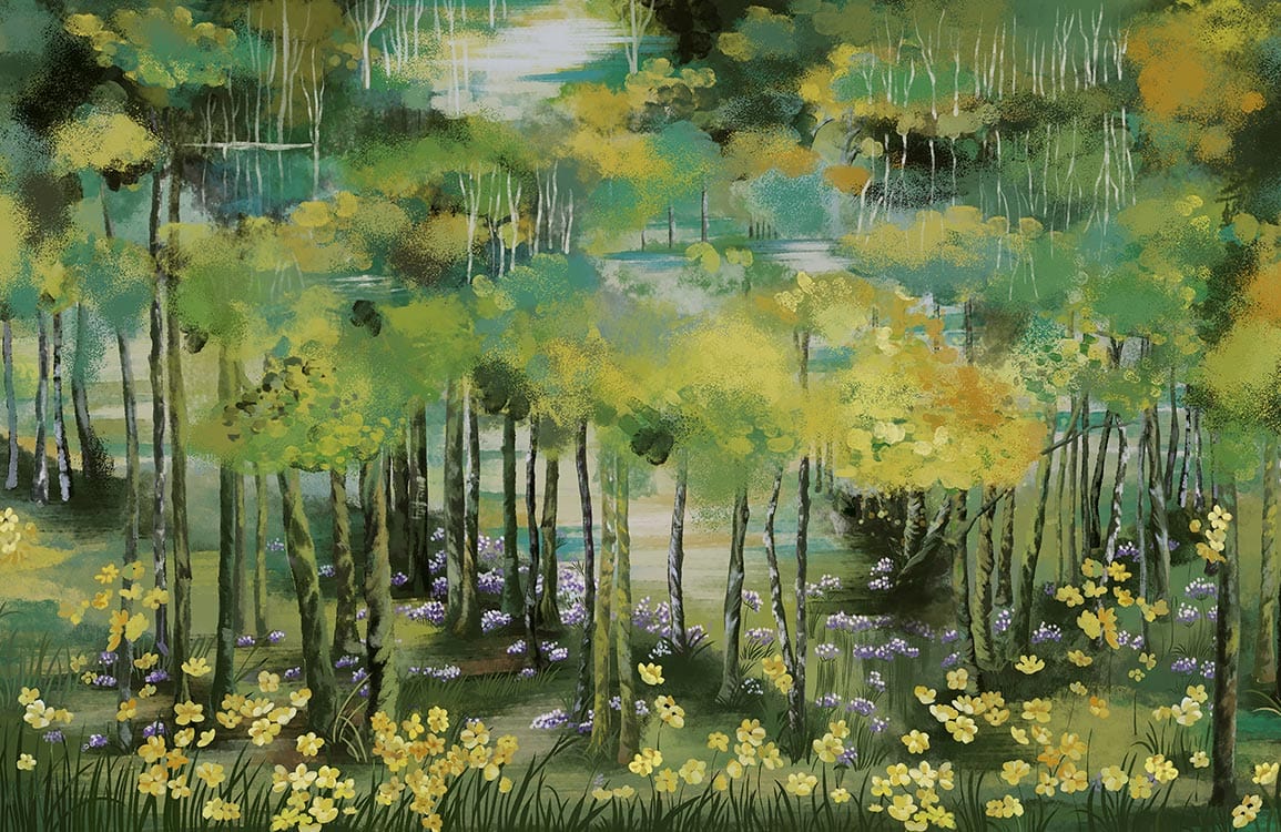 Oil painting Spring Forest Wallpaper Mural for walls