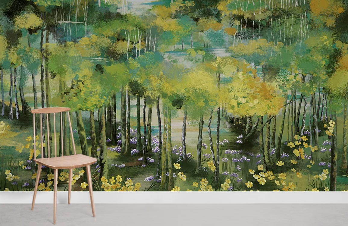 Oil painting Spring Forest Wallpaper Mural for Room decor
