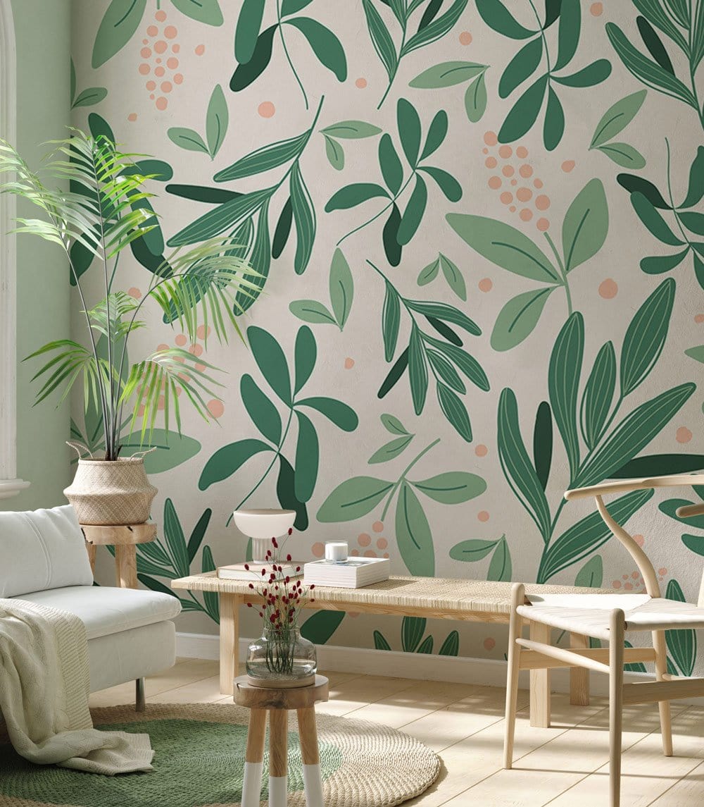 spring leaves wallpaper mural for living room decor