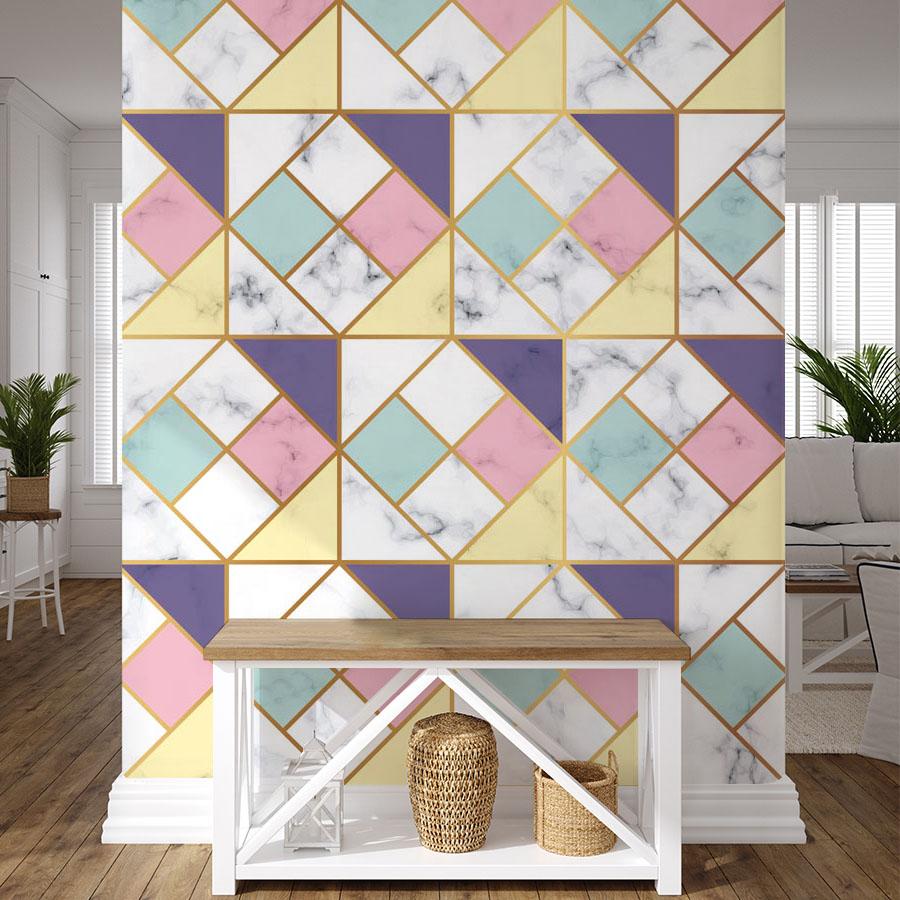 Square Geometry Marble Pattern Wallpaper Mural for Use in Decorating the Living Room