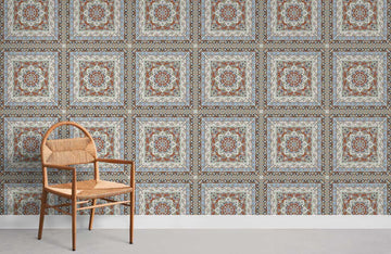 Vintage Geometric Floral Tile Mural Wallpaper