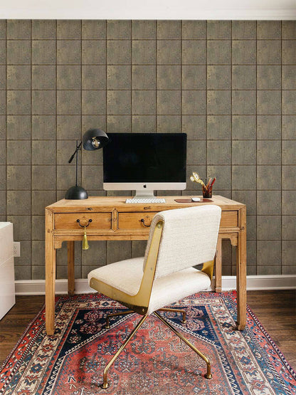 Modern Beige Geometric Grid Mural Wallpaper in office
