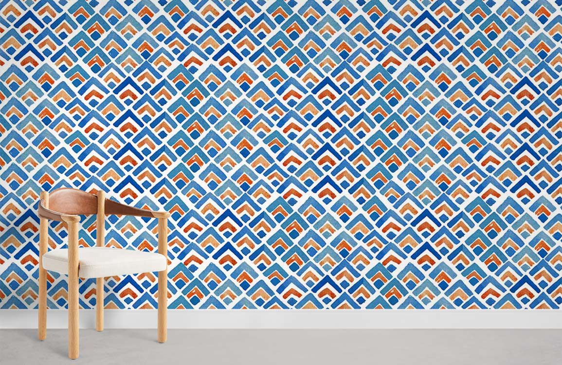 Mural Wallpaper in a Room with Blue Squares