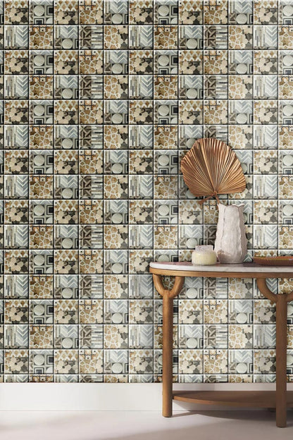 repeat flower tile pattern mural for lounge