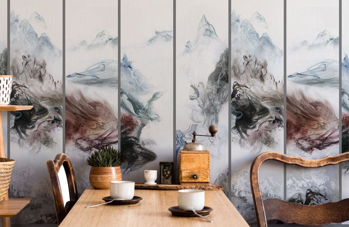 stained mountains wall mural dining room